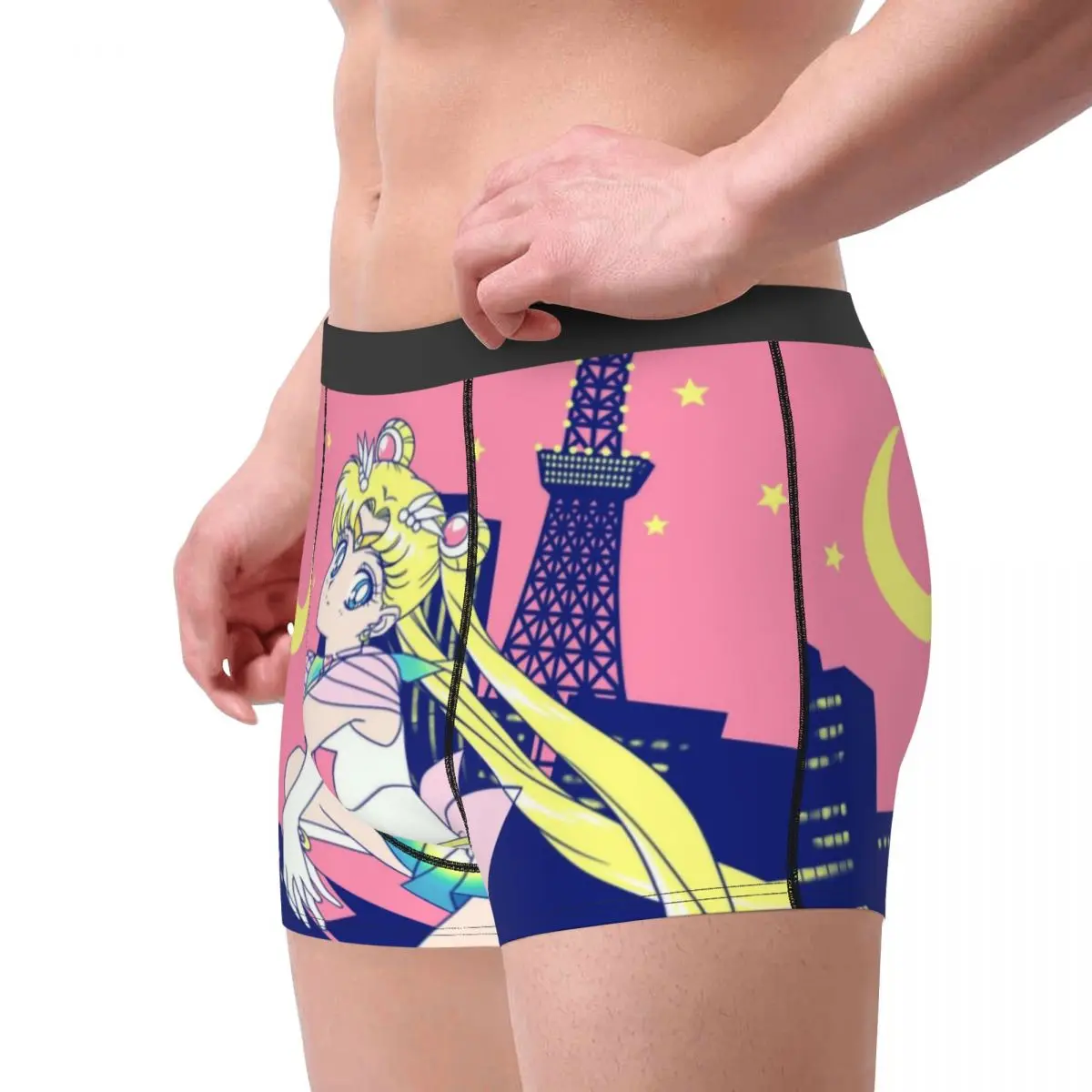 Benutzerdefinierte Super Sailor Moon Boxershorts für Herren, 3D-gedruckte Tokyo City Lights Unterwäsche, Höschen, Slips, Stretch-Unterhose