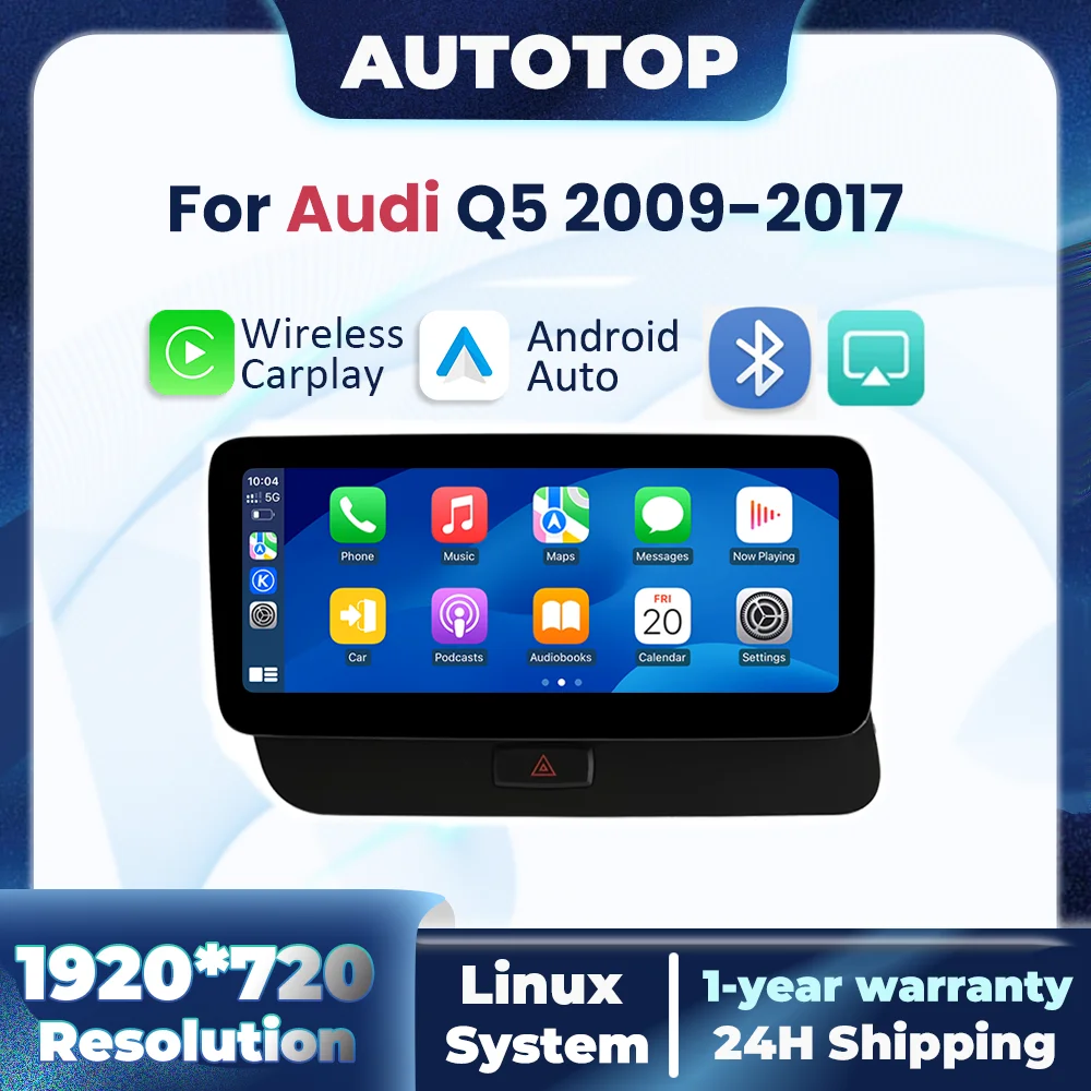 Display multimediale per auto CarPlay wireless con schermo Linux da 10,25 pollici per Audi Q5 2009-2017 con autoradio Android Auto Airplay Autolink