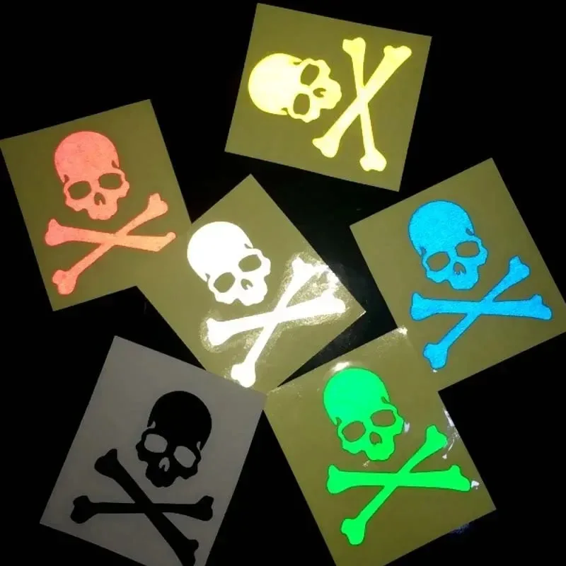 1pc Fahrrad Aufkleber 5x6cm Feste Reflektierende Getriebe Skeleton Aufkleber Fluoreszierende Schädel MTB Reflektor Aufkleber Zubehör pegatinas – Detail 2
