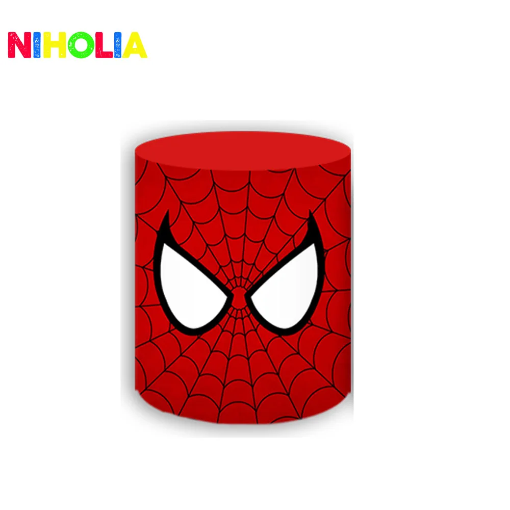 Fondo redondo de fiesta de Spiderman para niños, Decoración de cumpleaños, cubiertas de círculo y cilindro para mesa de pastel, Baby Shower