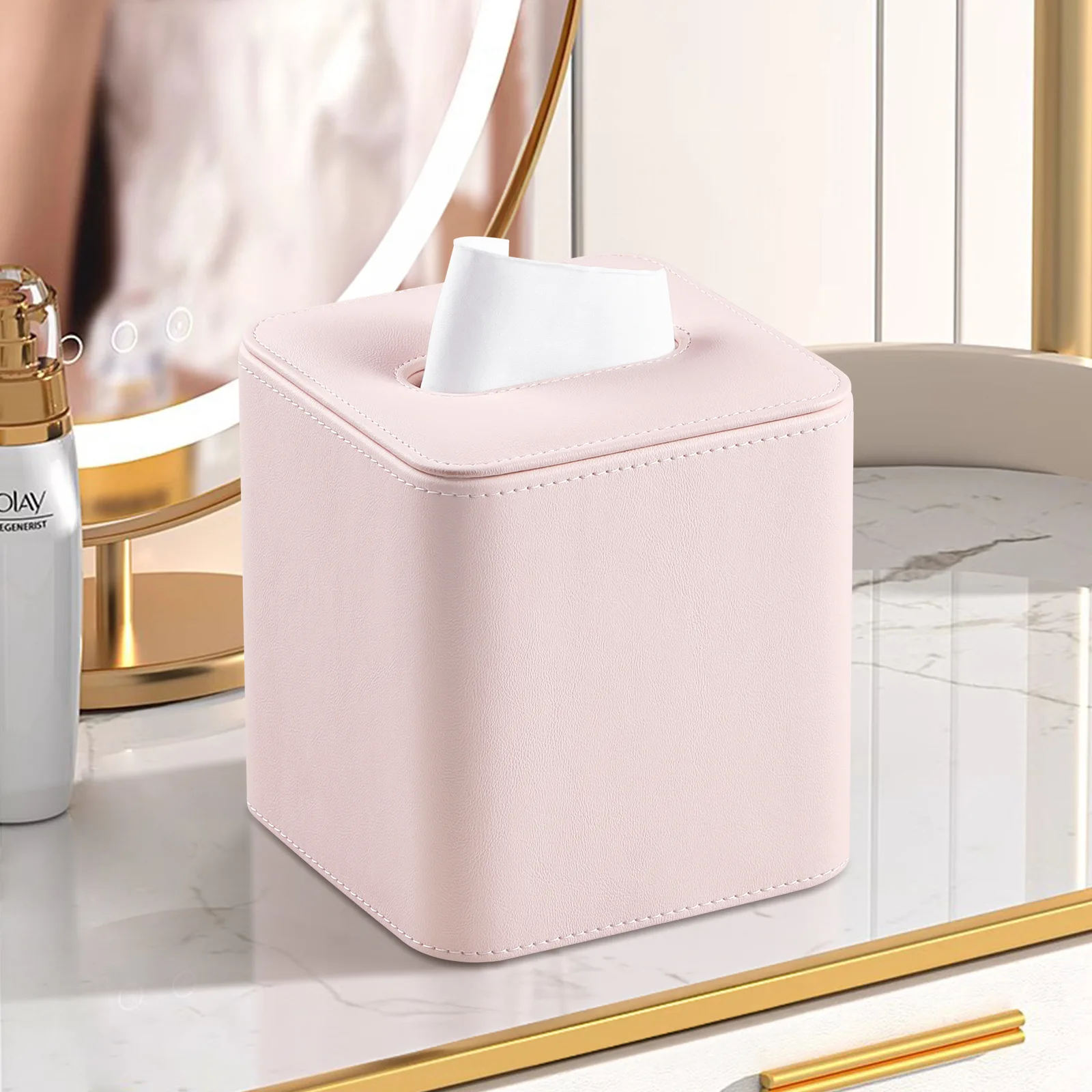 

Leather tissue box, pink tissue box, light luxury tissue box suitable for living room, bathroom, office, hotel