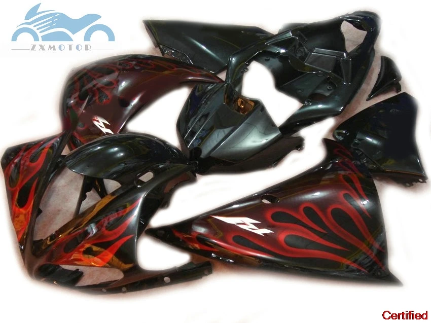 

High grade Injection fairing kit fit for YAMAHA 2009-2014 YZF R1 YZFR1 09-14 black red flames fairings body kits AD11