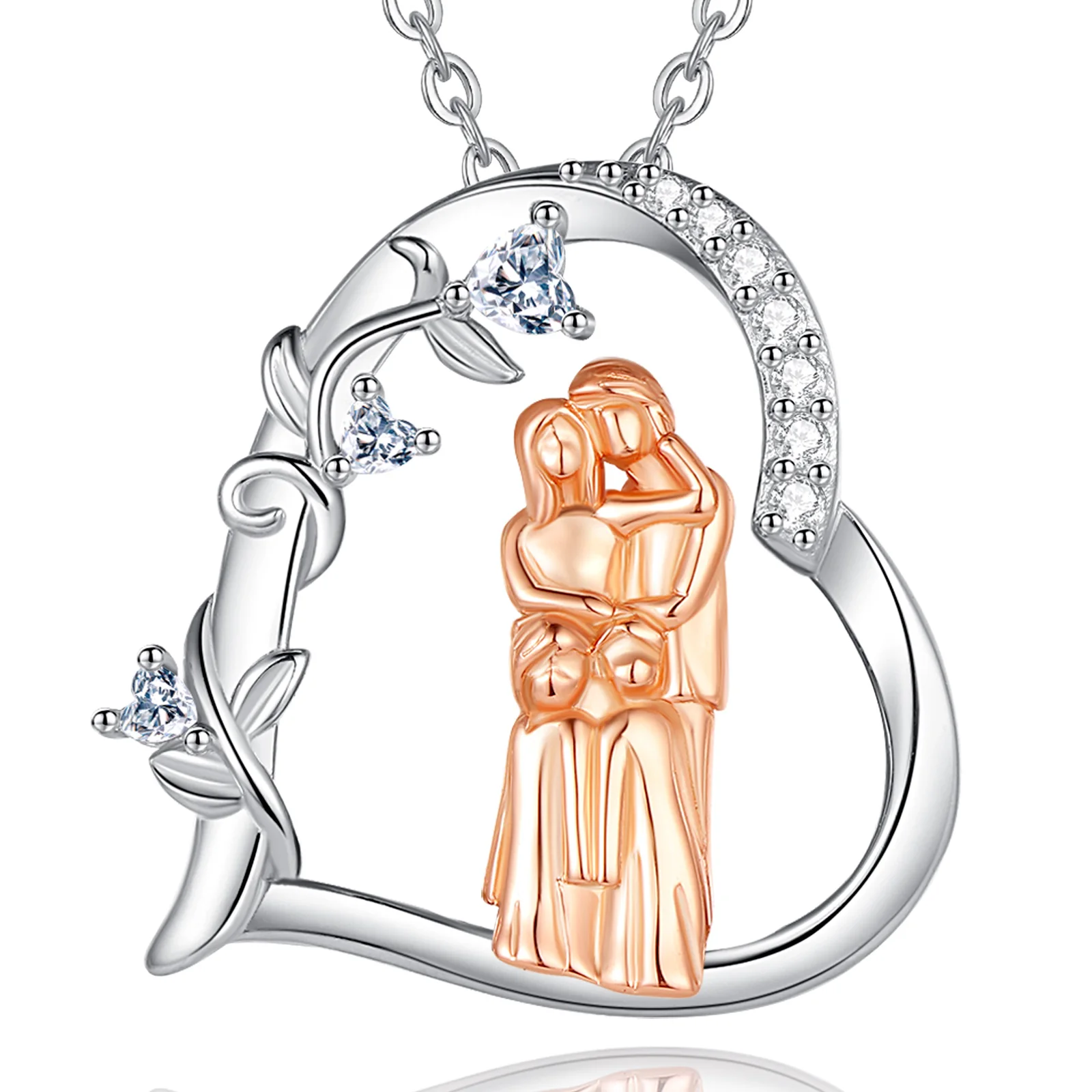 Eudora 925 Sterling Silber Mutter Baby Familie Halskette Rosy Gold Zirkon Herz Anhänger Frau Exquisite Schmuck Mutter Tag Geschenk