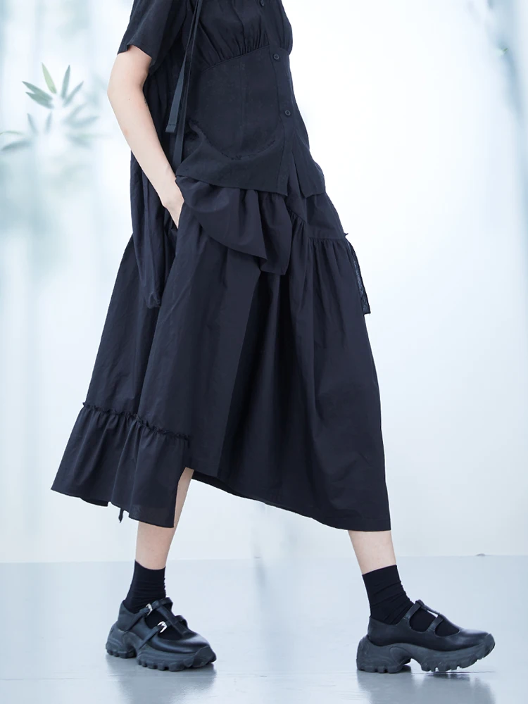 

Asymmetric Hem Midi Skirt k Series f-length A-line Sweet Sle High Waist Pure Color Summer Collection Women's Skirt