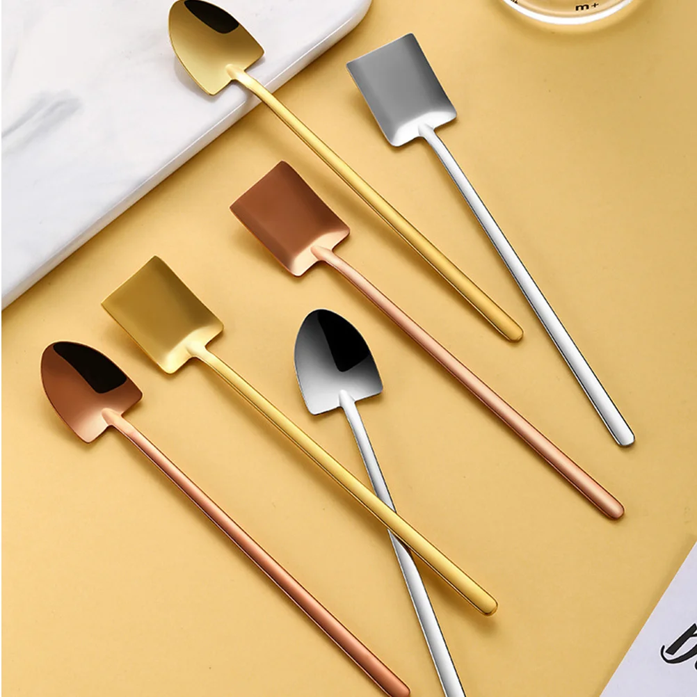 

5Pcs Stainless Steel Long Handle Mixing Spoons Stirring Dessert Coffee Ice Cream Bar Cafe Home Use Set Coffee Spoons