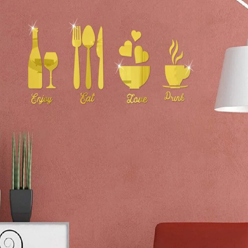 Kitchen Logo Mirror Wall Stickers Acrylic Mirror Wall Sticker Art Decor Eat Drink Love Enjoy Self-Adhesive Stickers ,Home Decor