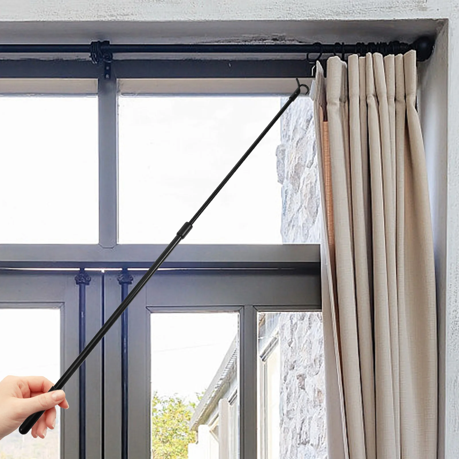 Curtain Retractable Rotary Rod Long for Window Blind Tilt Blinds Black Vertical Wand