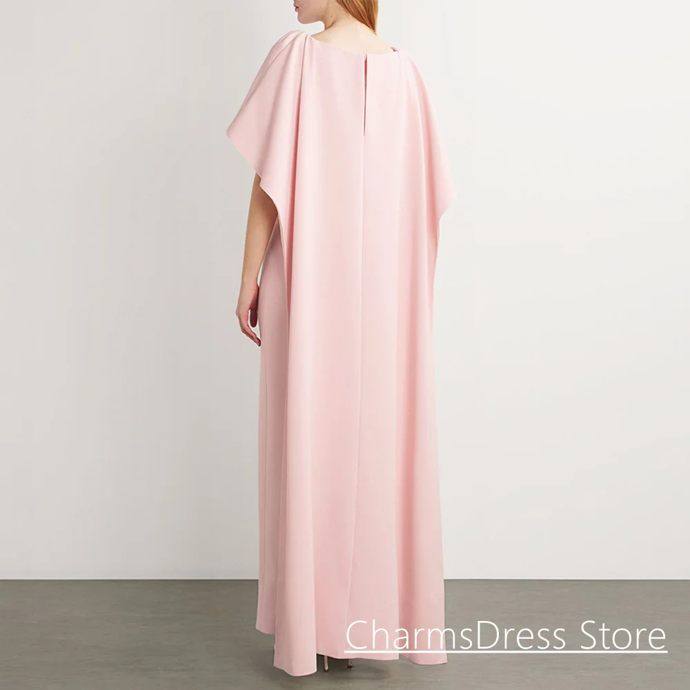 Pink Evening Dress Customized Scoop Neck with Cape Heavy Beading Stones Ankle Length Dubai Party Gown Saud Prom Dresses