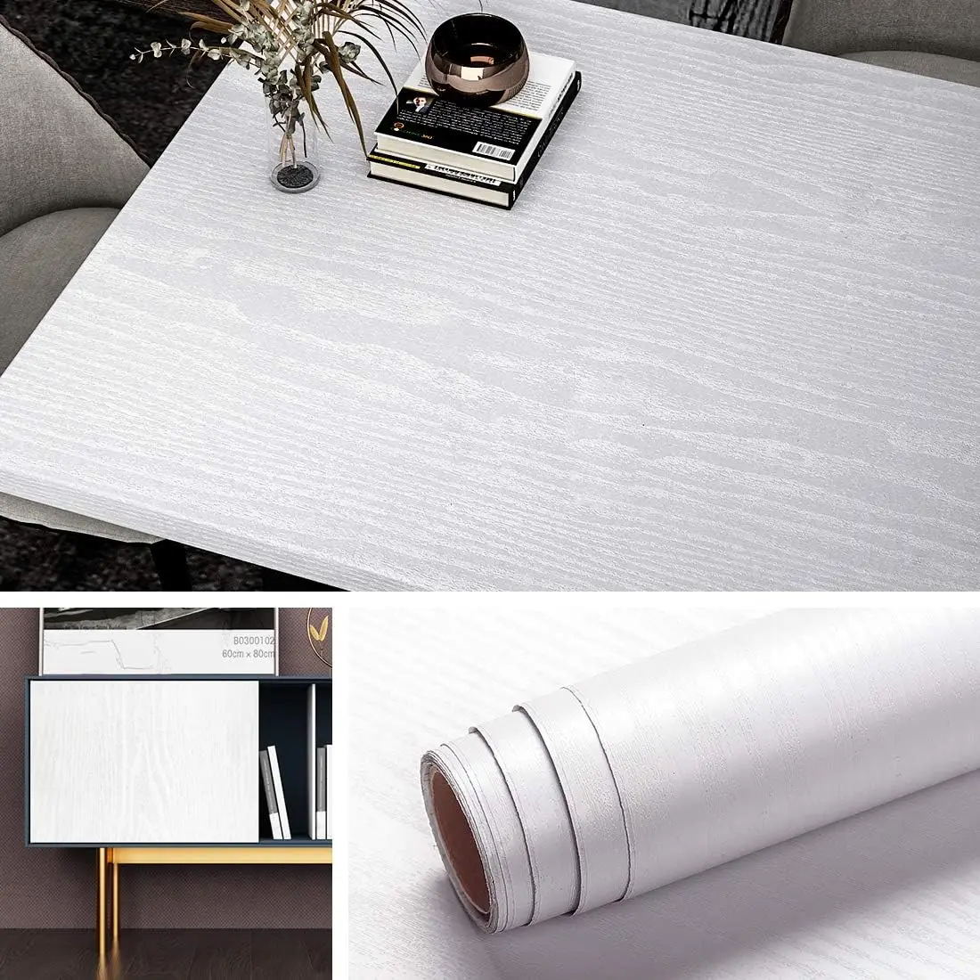 

Брендовые водонепроницаемые обои с белым деревянным зерном, самоклеящаяся виниловая контактная бумага, утолщенная текстурированная для декора шкафов, столешниц