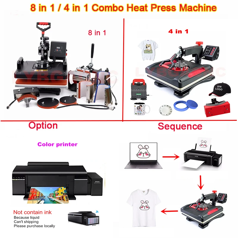 8 in 1 Combo Sublimation Printer Heat Transfer Heat Press Machine For DIY Cap Mug Plate T Shirts Bottle Phone case CE Approved