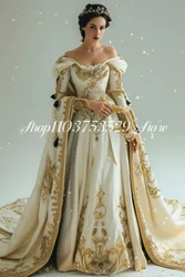 Champagne Victorian Prom Dress Luxurious Strapless Embroidered Applique Dreamy Medieval Masquerade платье вечернее Customised