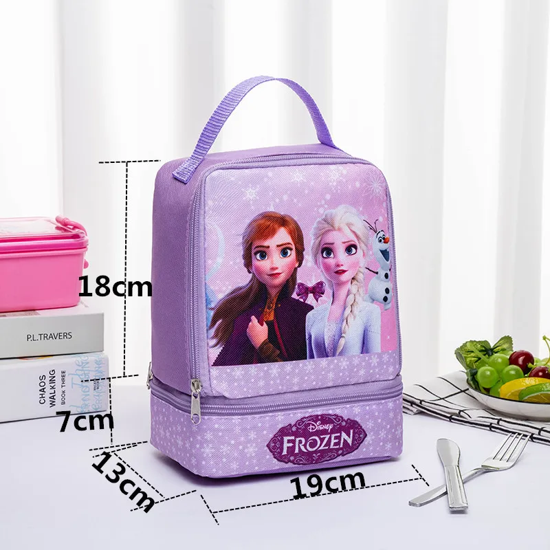 Disney Frozen Princess Elsa School Bag Multifunctional Double Layer Lunch Box for Girls Cartoon Stationery Storage Bag Backpack