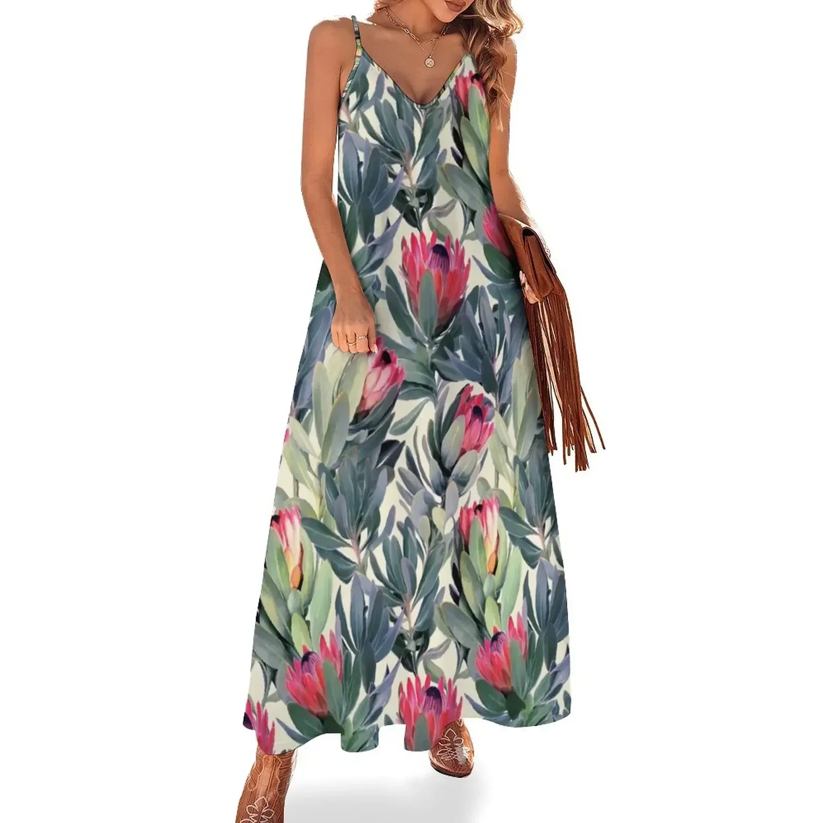 

Painted Protea Pattern Sleeveless Dress Women's summer long dress bandage dress