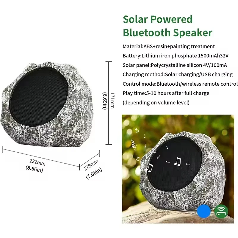 Portable Solar Wireless Bluetooth Speaker Garden Audio Outdoor Waterproof Remote Control Simulation Stone Lawn TWS Boom Box