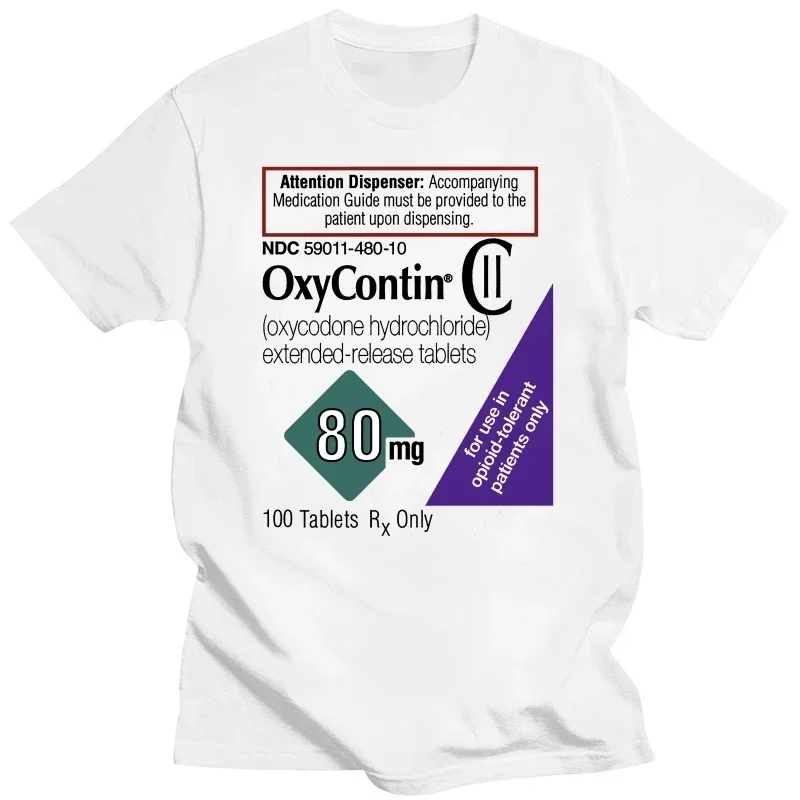 2024 funny summer short sleeve Oxycontin 80mg Label T-Shirt oversized graphic t shirts men clothing harajuku cotton fashion tops