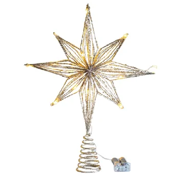Toppers de sapin de Noël en forme d'étoile pointue, lampe à LED, décorations pour la maison, lecture d'ornements, lumière d'arbre, champagne et or