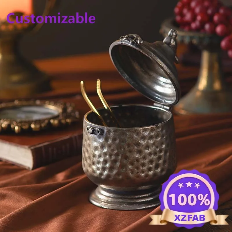 Factory Direct 2026 American handmade retro old storage can desktop wrought iron decorative ornament tea room gentleman set