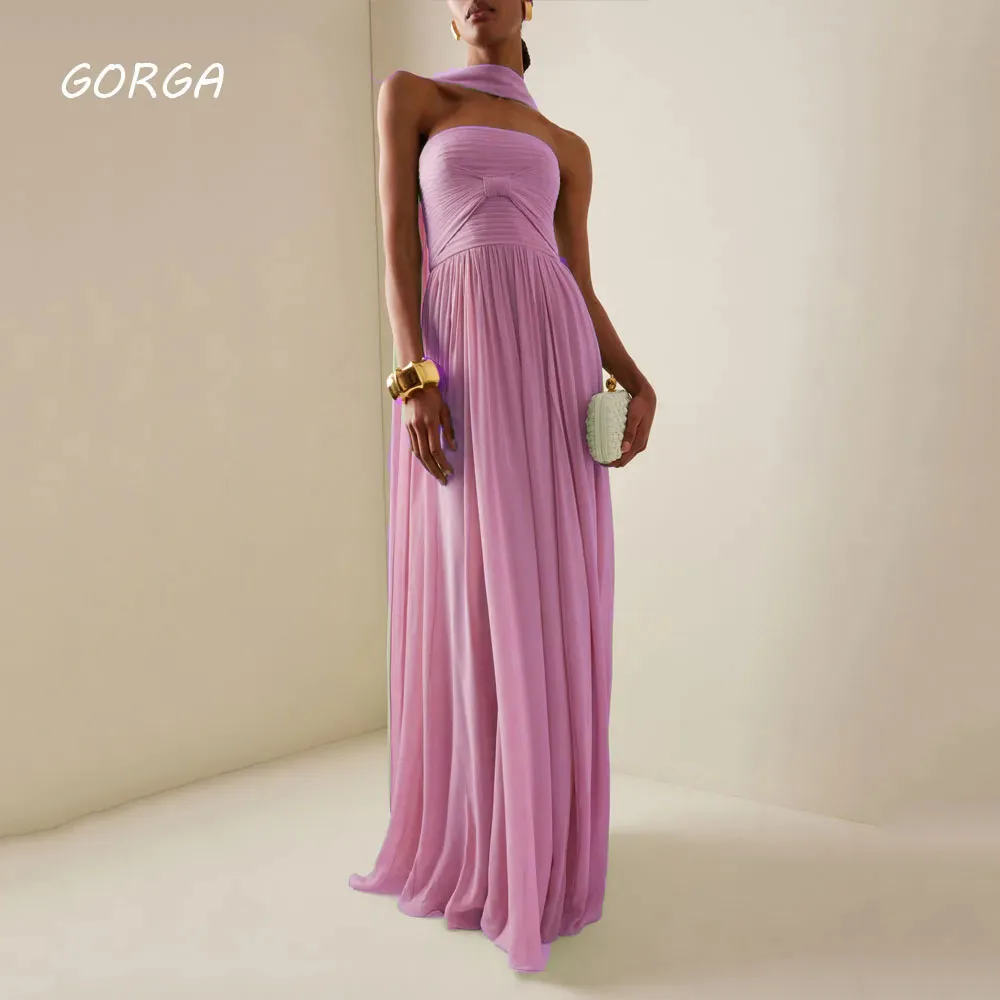 GORGA Green Strapless Pleat A-LINE 2024 Slim Backless Chiffon Ocassion Gown Floor-Length Evening Dressفستان سهرة نسائي