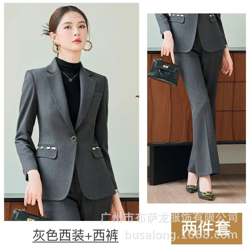 High-end Gray Small Blazer for Women2025New Spring and Autumn Elegant High-End Slim Waist Suit Set