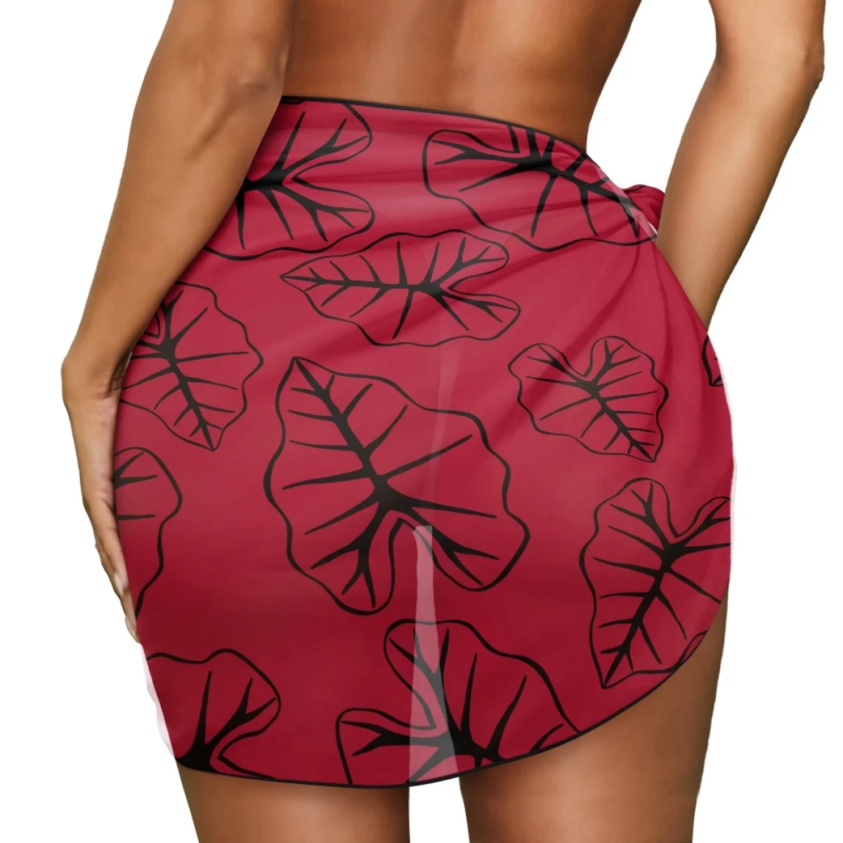 Estate Isole Polinesie Tribale Hawaiano Kalo Taro Foglie Rosso Stampa Chiffon Sarong Sciarpe Beachwear Donna Cover up per Bikini