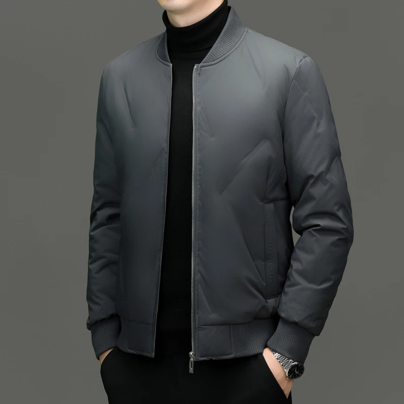 الفاخرة الرجال أسفل سترة الراحة الأعمال عارضة سميكة الدافئة سترة معطف البيسبول طوق سليم صالح خفيفة الوزن الشتاء مبطن السترات
