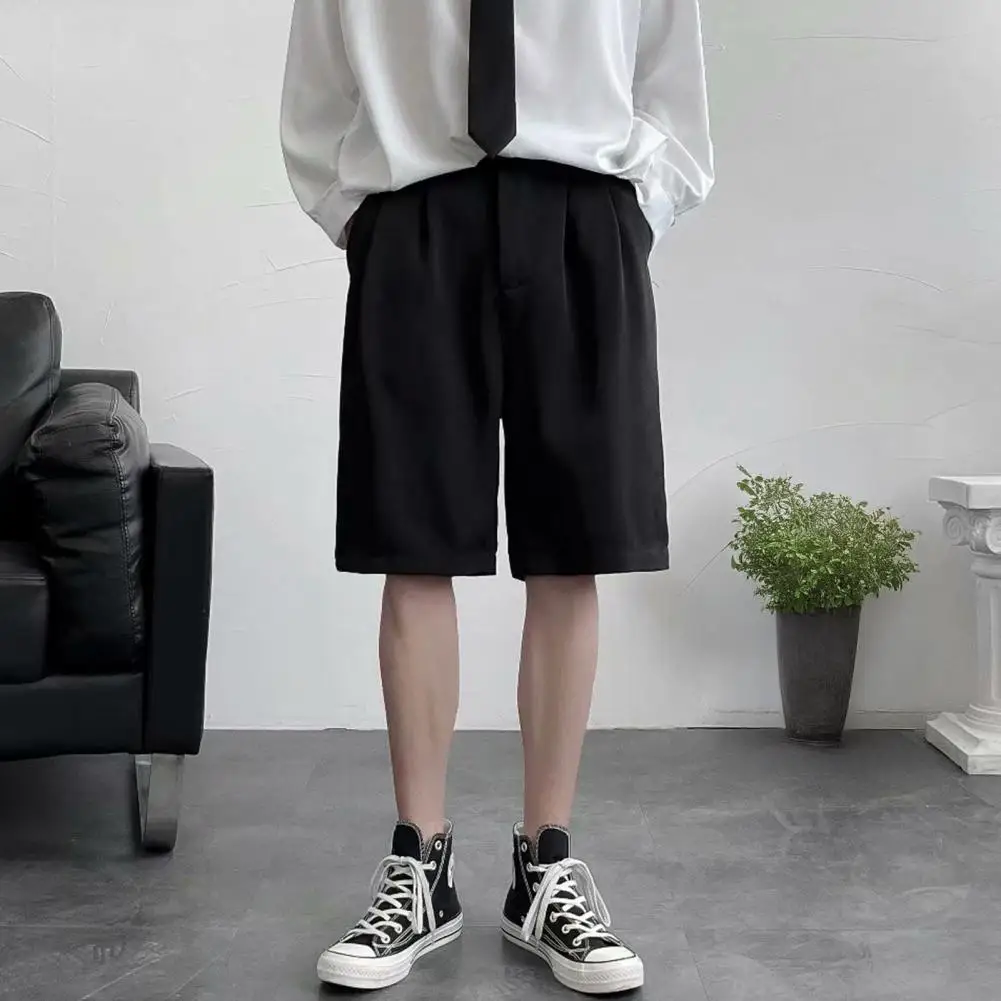 

Универсальные повседневные шорты для мужчин: на пуговицах и молнии, со средней посадкой, летние спортивные брюки, широкие штанины, ультратонкие, из ледяного шелка, для фитнеса