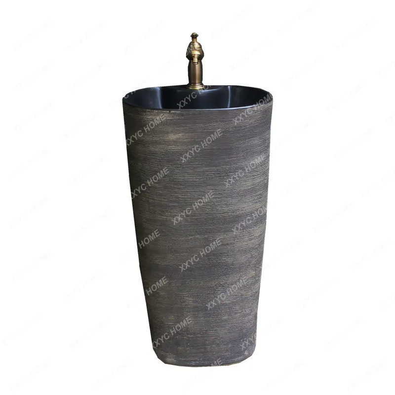 Ceramic Pillar Basin Integrated Wash Basin Bathroom Floor Washbasin Retro Wash Basin