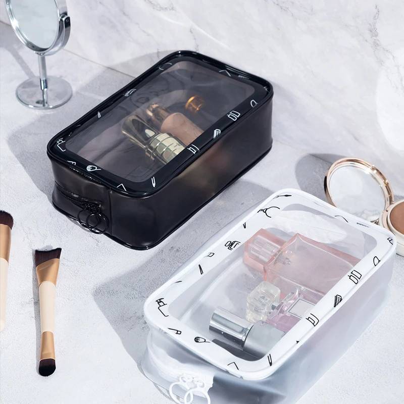 Printed Clear PVC Storage Bag Portable Transparent Cosmetic Bag Makeup Pouch Mini Cute Coin Purse Card Holder Case Black White