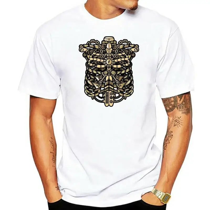 2023 Newest Steam Punk Rib Cage Victorian Mechanical Design Men 100% Cotton Tee Shirts High Quality Short Sleeve Tee