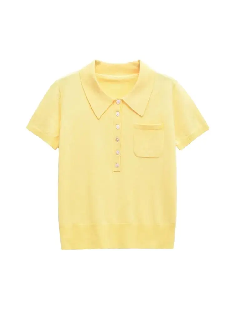 

Осенний новый женский модный вязаный свитер на пуговицах спереди с воротником-поло и коротким рукавом, женский пуловер, шикарные топы