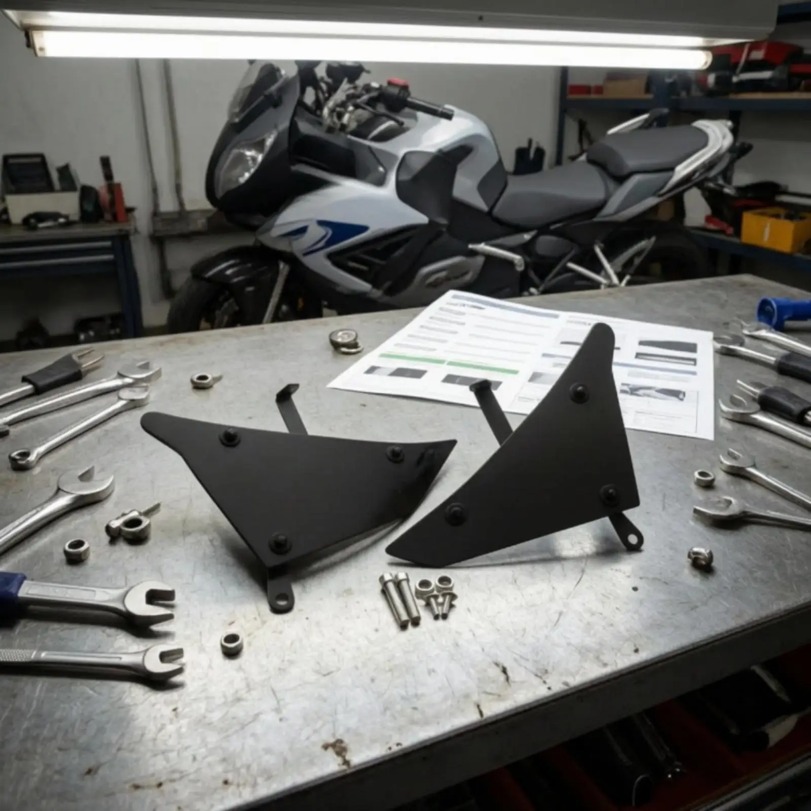 Side Fairing Filler Panel Kit Painted Motorcycle Side Fairing with Mounting Hardware Angled for Long-Distance Riders