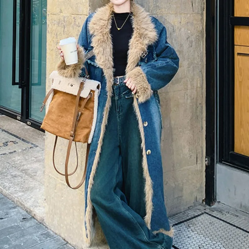 خريف شتاء جديد إمرأة صوف الضأن المرقعة رعاة البقر القطن معطف طويل معطف مريح الإناث معطف الموضة #4