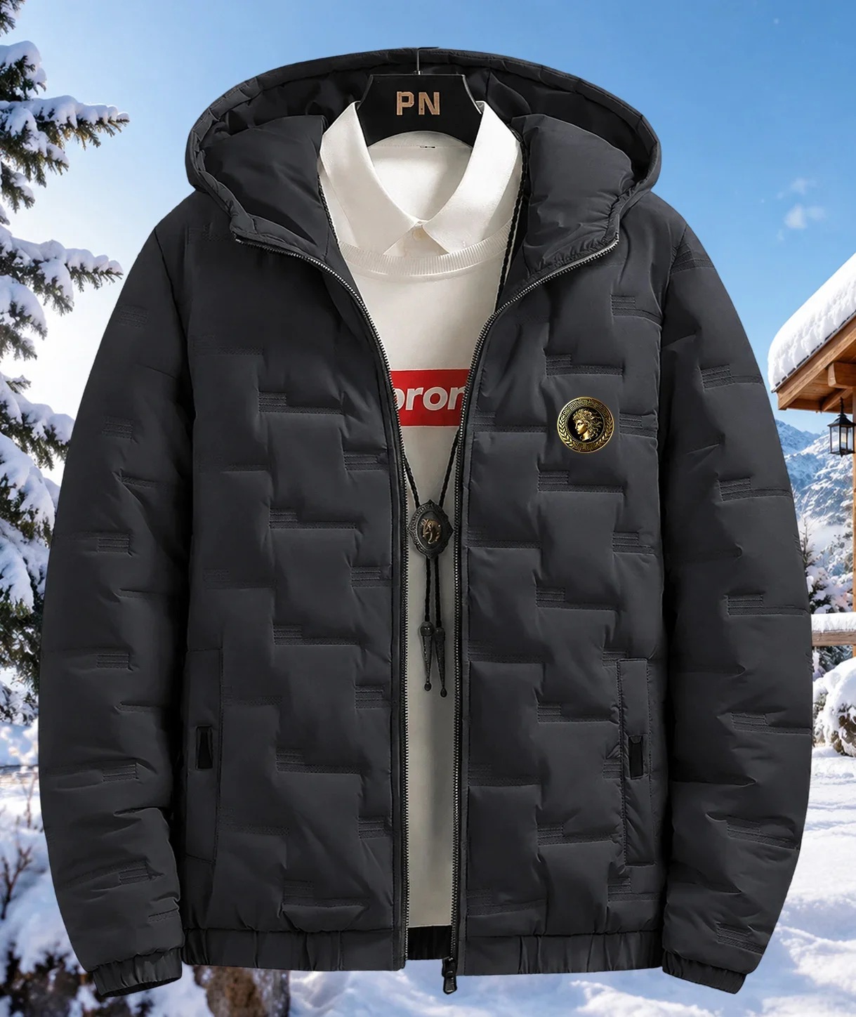 Men's Thickened Cotton Jacket Winter Anti-Cold Outerwear Hooded Warmth Trendy Top Coat Youth Standard Fit Long Sleeve Zipper