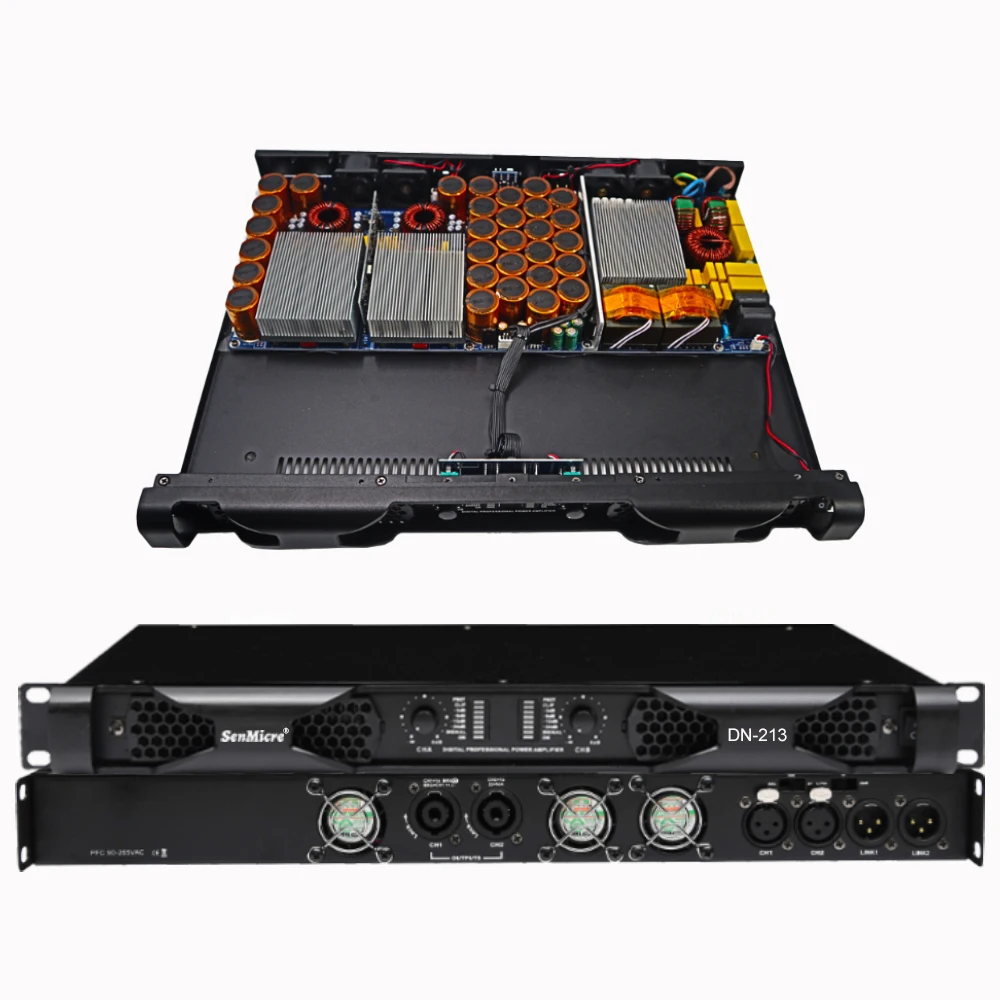 SenMicre DN218 Amplificador de potencia digital profesional Amplificador de subwoofer para DJ de 2 canales 2X1800W 8ohm Audio Line Array Altavoz Amplificador de sonido para rendimiento en escenario 800W/1000W/1500W