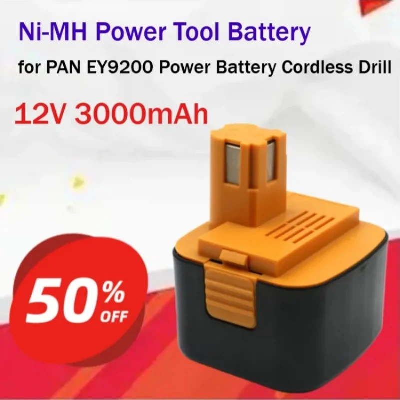 12V 3000mAh Ni-MH Power Tool Battery for PAN EY9200 Power Battery Cordless Drill Made of Grade A Full-Capacity Cells