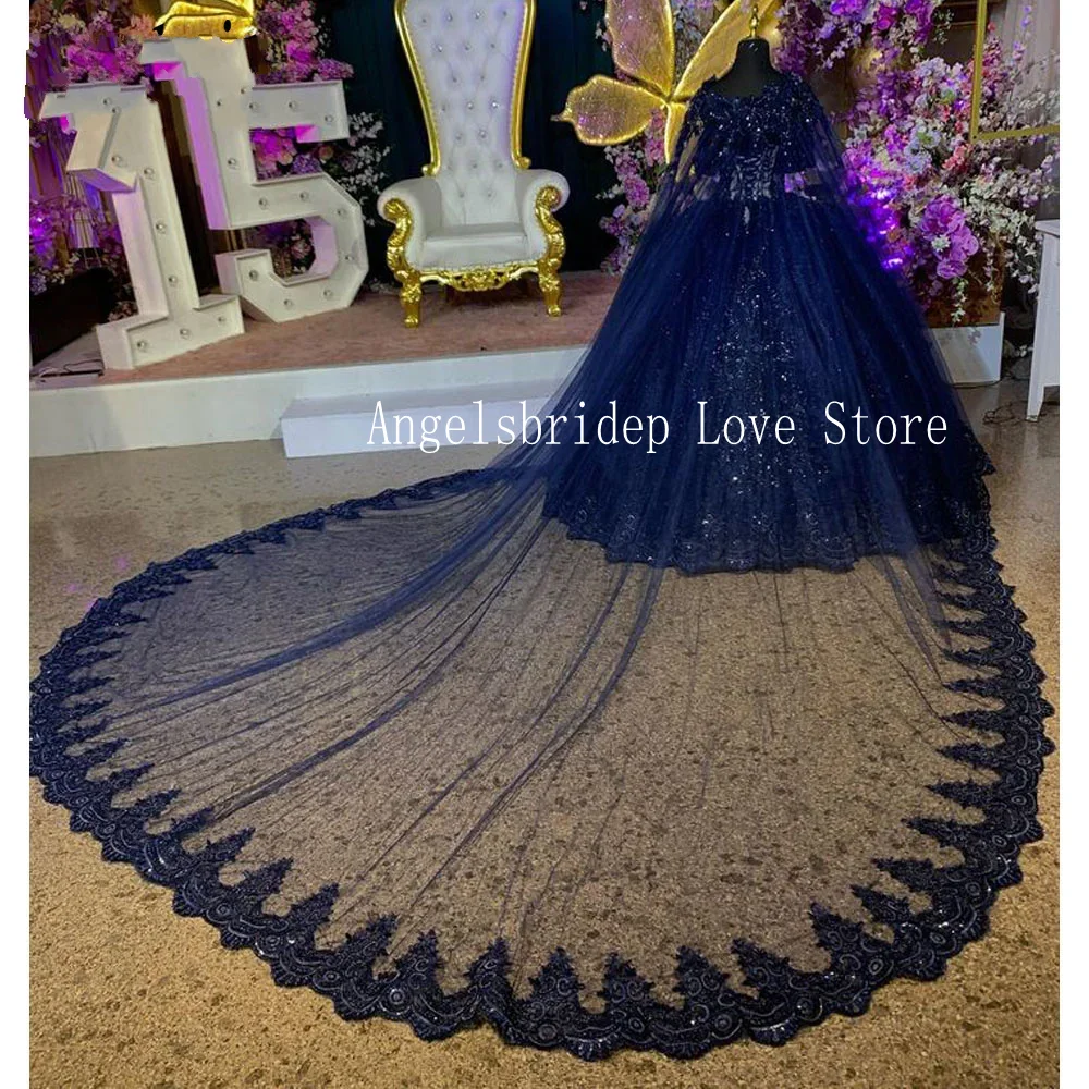 Angelsbridep Customized Luxury Navy Blue Ball Gown 15 years Old Quinceanera Dresses 2024 With Cape Princess Birthday Party Dress