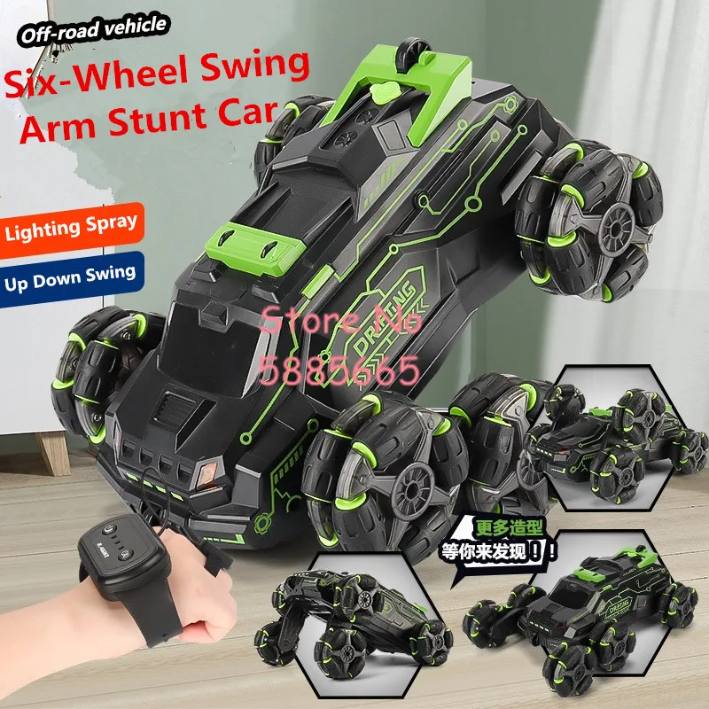 

Variety of Shapes Six-Wheel Swing Arm Stunt RC Car 2.4G 4WD One Key Spray 360 Degree Rotate Dual Side Drive Gravity Sensor Truck