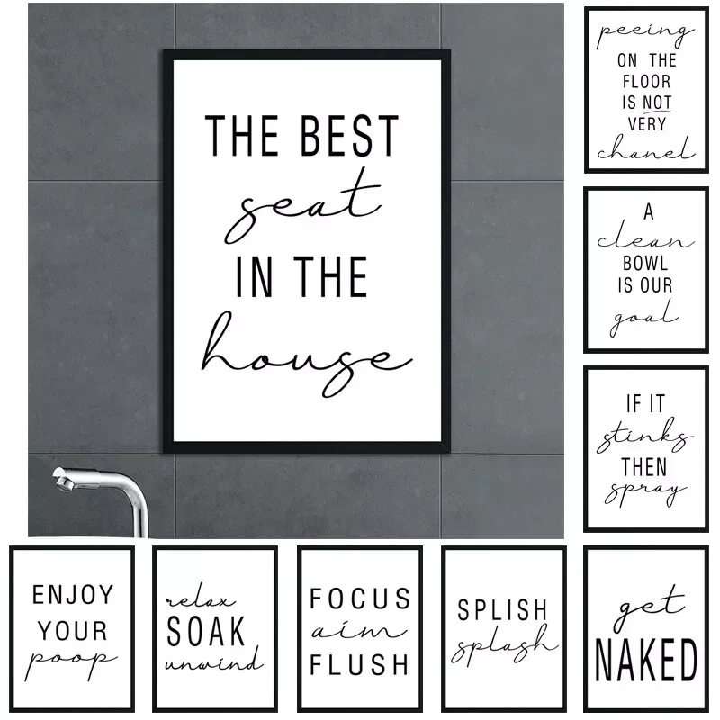 A3/A4/A5 Funny Art Poster, Bathroom WC Toilet Attention Slogan Letter Painting Wall Decoration, Humour Canvas Pictures