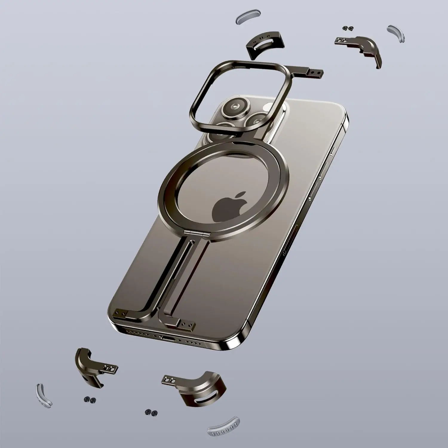 Natural Titanium Frameless Phone Case For iPhone 14 15 Pro Max Protective Shock Absorption Aerospace Grade Aluminum holder Cover