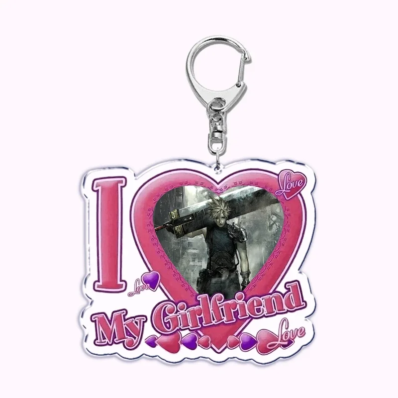 Pfp Sephiroth Acrylic KeyChain Pendant Key Ring I Love My Boyfriend Girlfriend Pink Heart Keyring for Bag Pendant Jewelry Gifts