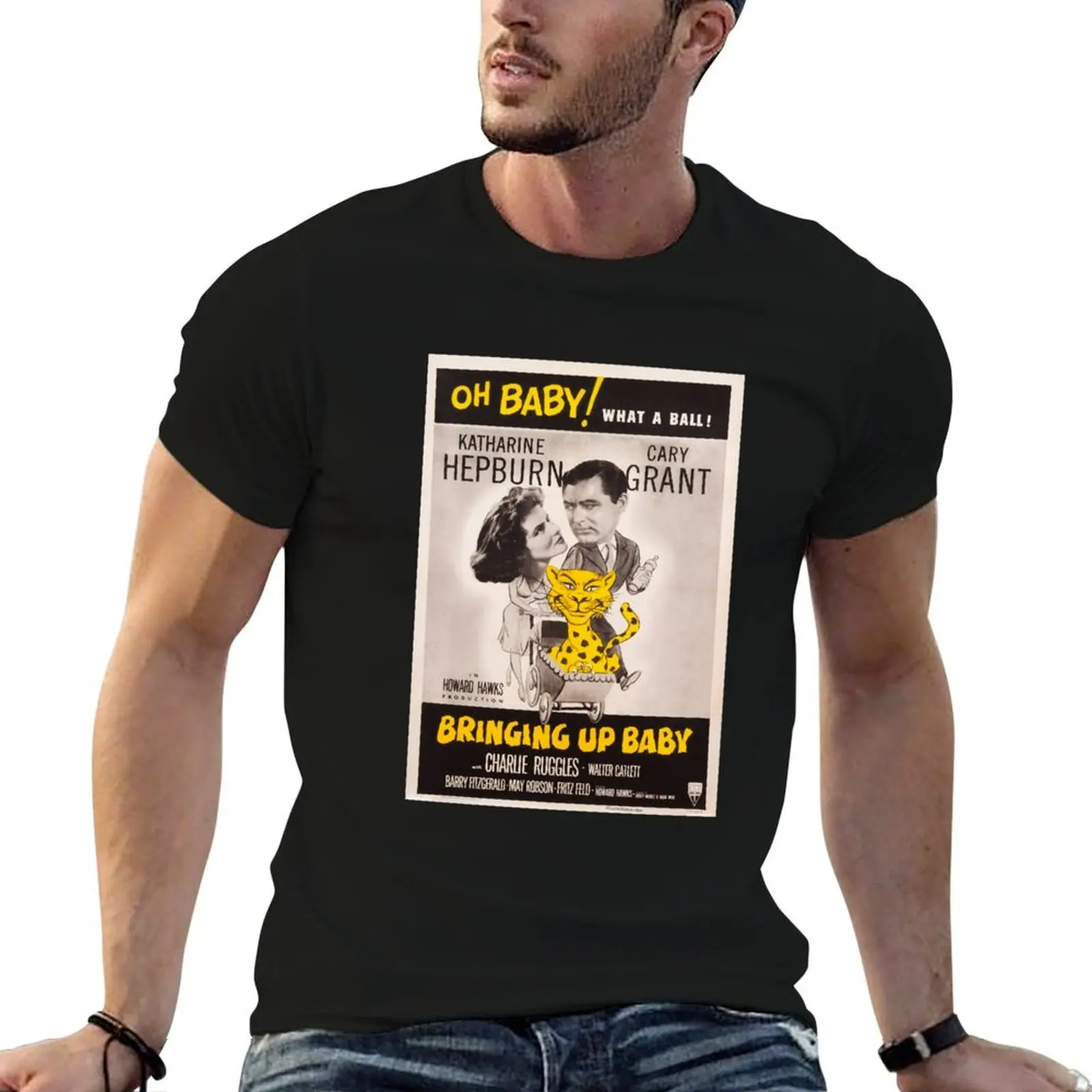 

Bringing Up Baby vintage film poster Cary Grant T-Shirt t shirt for man cotton tshirt 100% T-Shirt