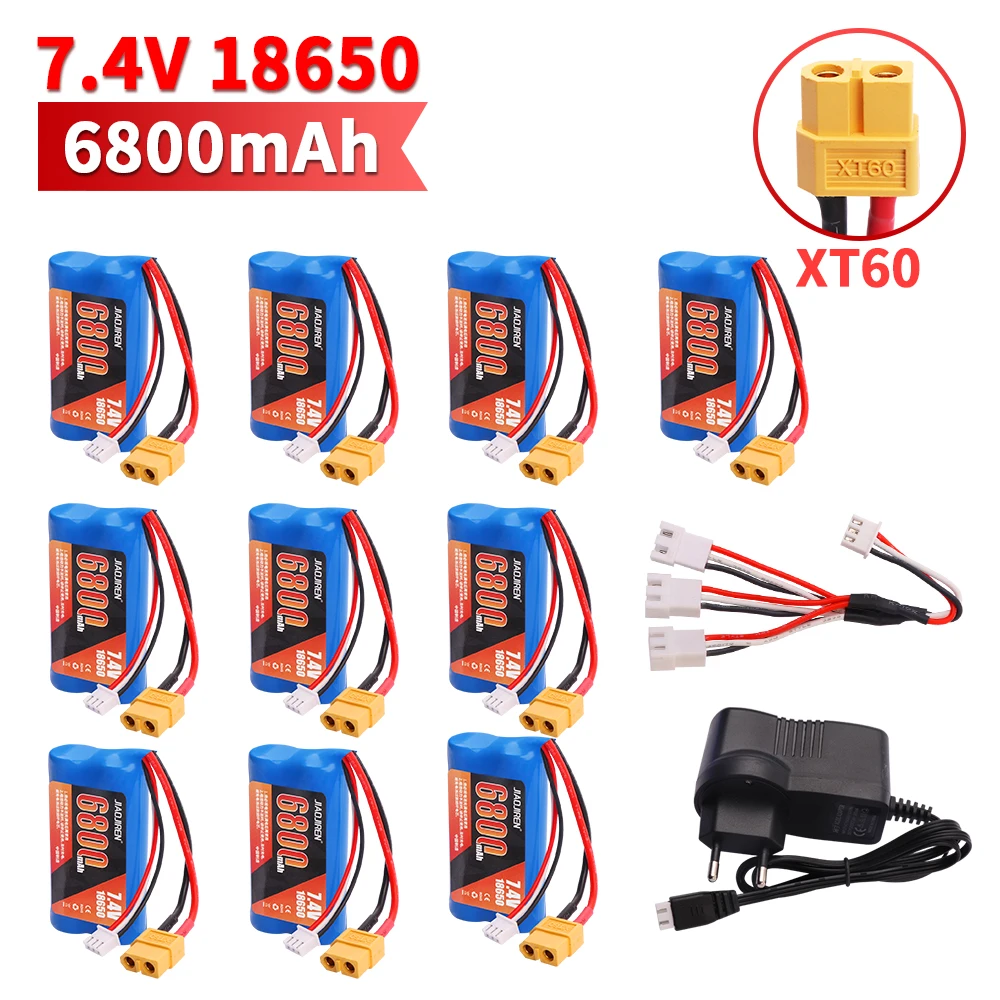 XT60 7.4V 6800mAh 2S بطارية ليثيوم أيون 18650 ل Henglong 3818 3819 3838 3878 3888 3898 3909 3918 3938 3939 1/16 دبابة مع جهاز للتحكم عن بُعد اللعب أجزاء