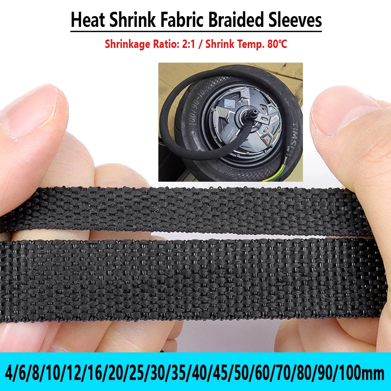 1-10M Black Heat Shrink Fabric Braided Sleeves Diameter 4mm-100mm PET Wear Resistant Cable Organizer Protect Wrap Sleeve