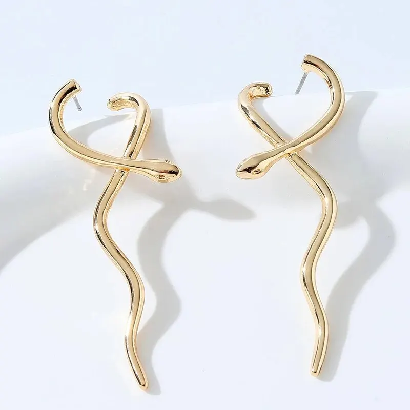 Gold Color Hallowout Round Brass Wire Earring Snake Boots Square Cutout Earrings For Women Silver Color Cute Girls Jewelry