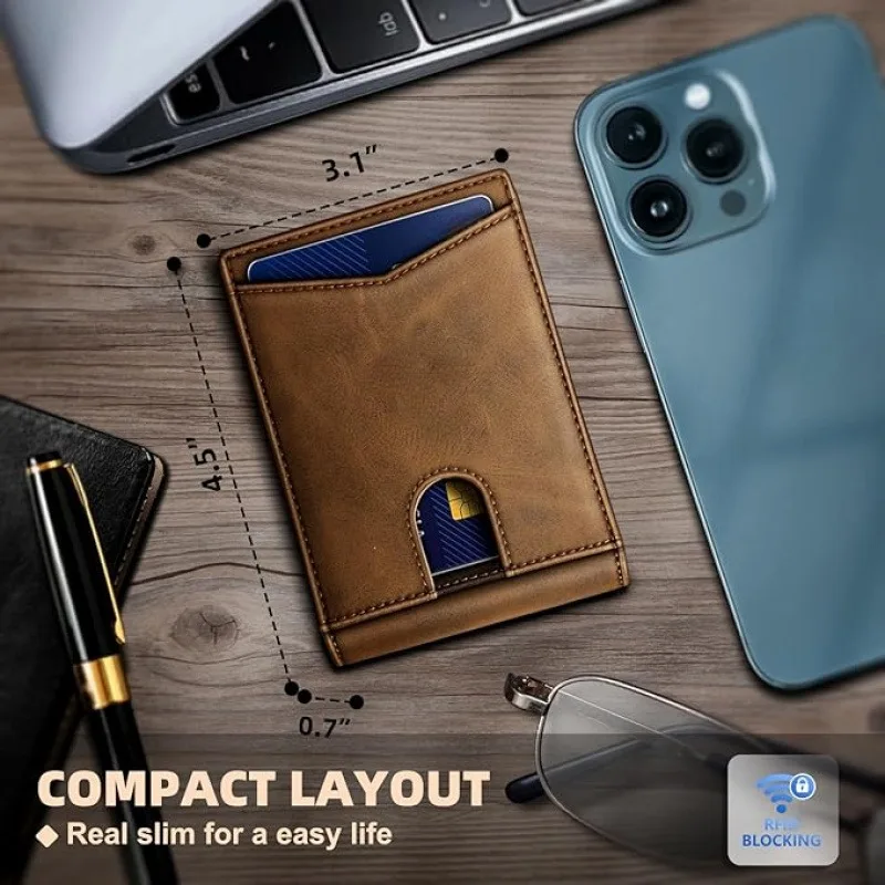 YATBEST Men's Card Bag Leather Multi slot Wallet RFID Anti theft Brush with ID Card Window Fashion Card Clip