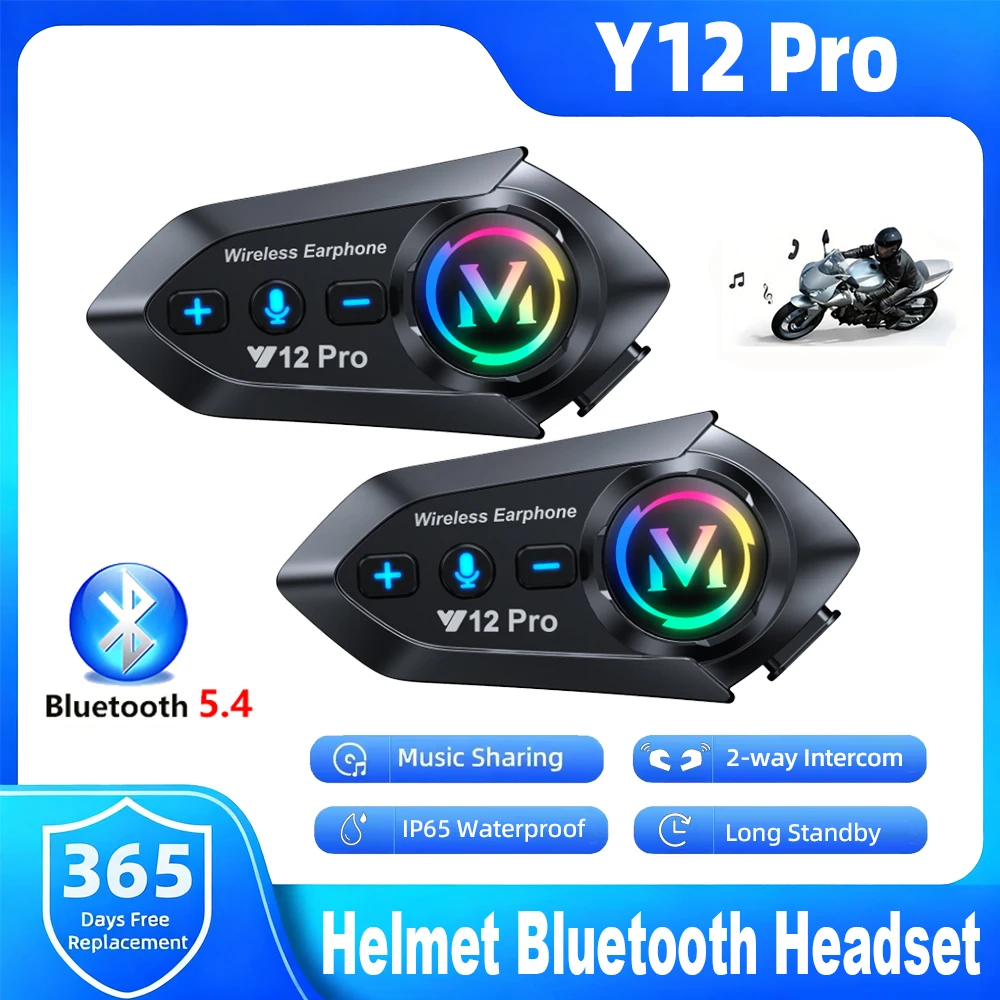 Y12 Pro Motorcycle Helmet Bluetooth Intercom Distance 500M Voice Assistant Multi-scene Mixing Music Sharing IP56 Waterproof