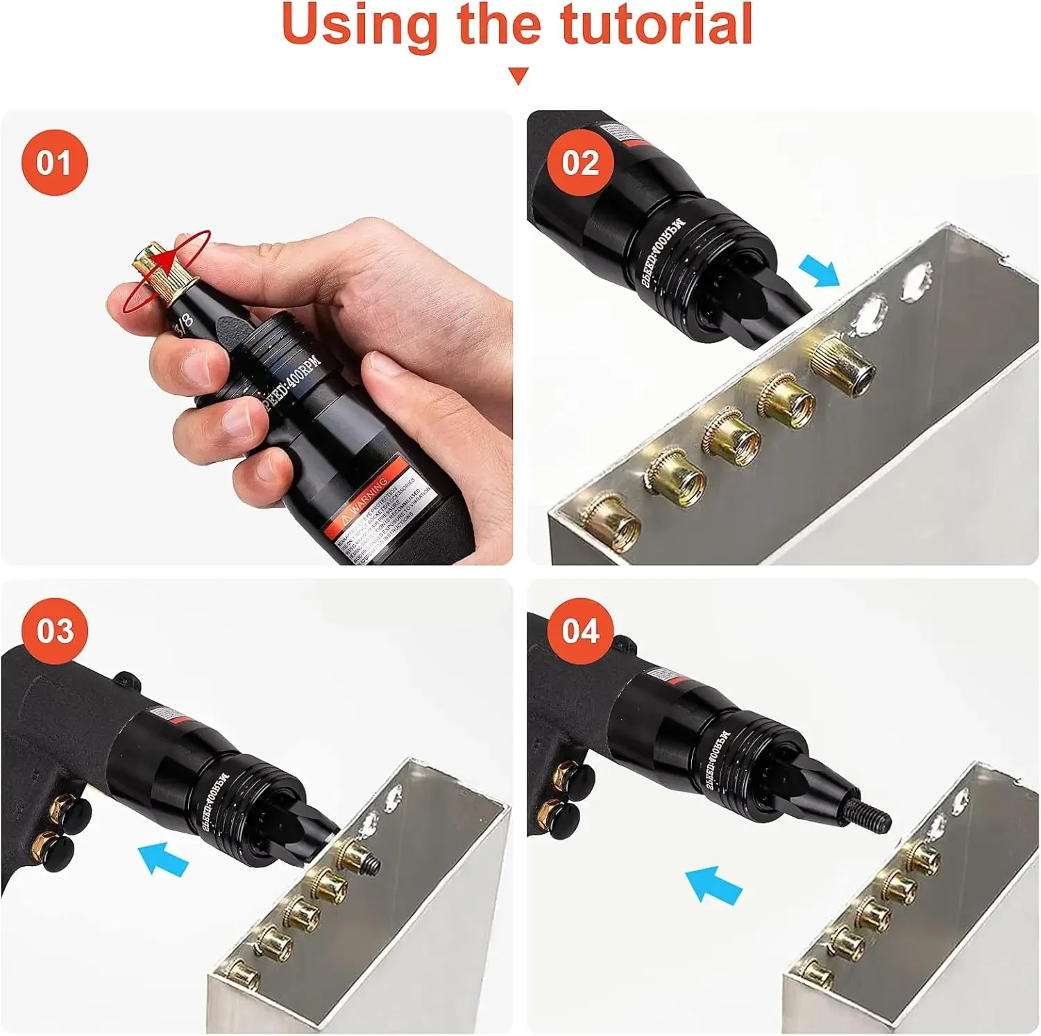 Rivet Nut Gun with 10-24 & 1/4 & 5/16 & 3/8 Self-Locking Head, Adjustable Speed Air Rivet Gun, Air Rivet Nut Tool Kit