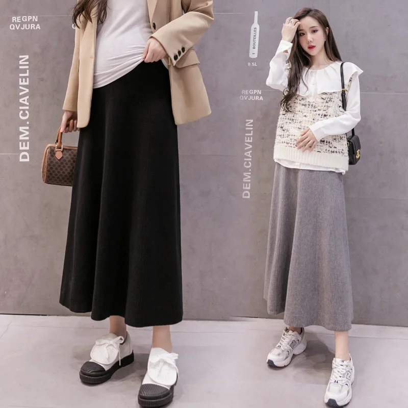 5567 Autumn Winter Fashion Knitted Maternity Skirts Elegant A Line Slim Loose Belly Bottoms Clothes for Pregnant Women Pregnancy