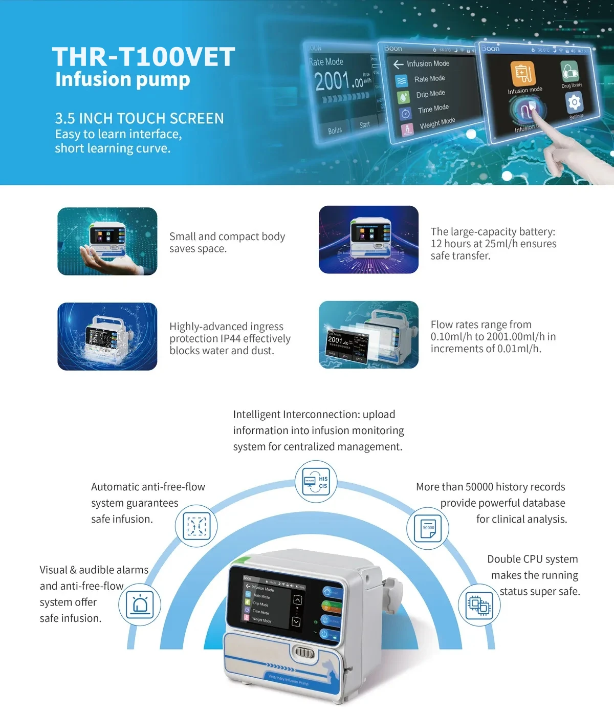 Veterinary Medical Equipment touch screen infusion pump animal use vet portable Infusion pump