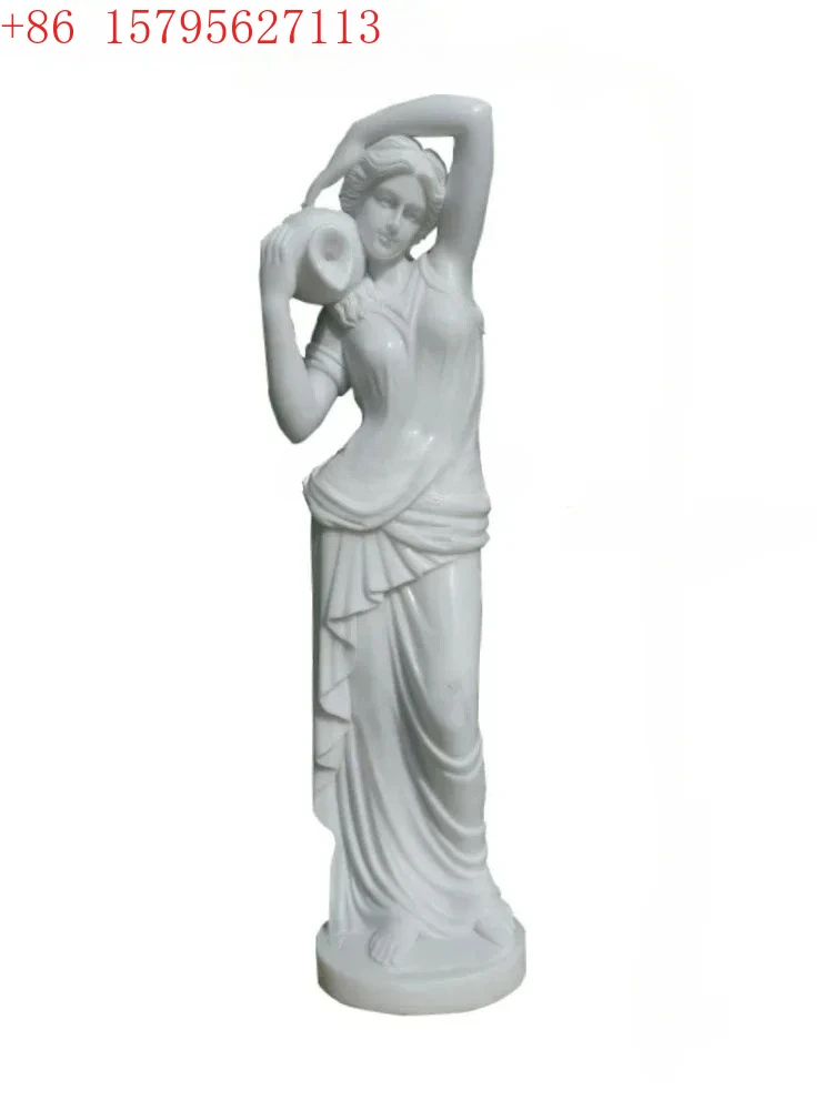 z.Statua  figura  marmo bianco di stile europeo  marmo che tiene gli ornamenti  scultura  pietra della fontana di acqua
